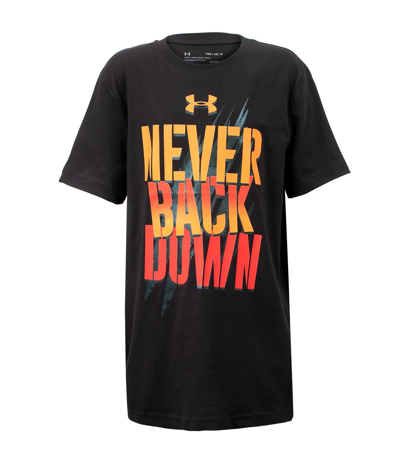 under armour dark gray boys never back down t-shirt