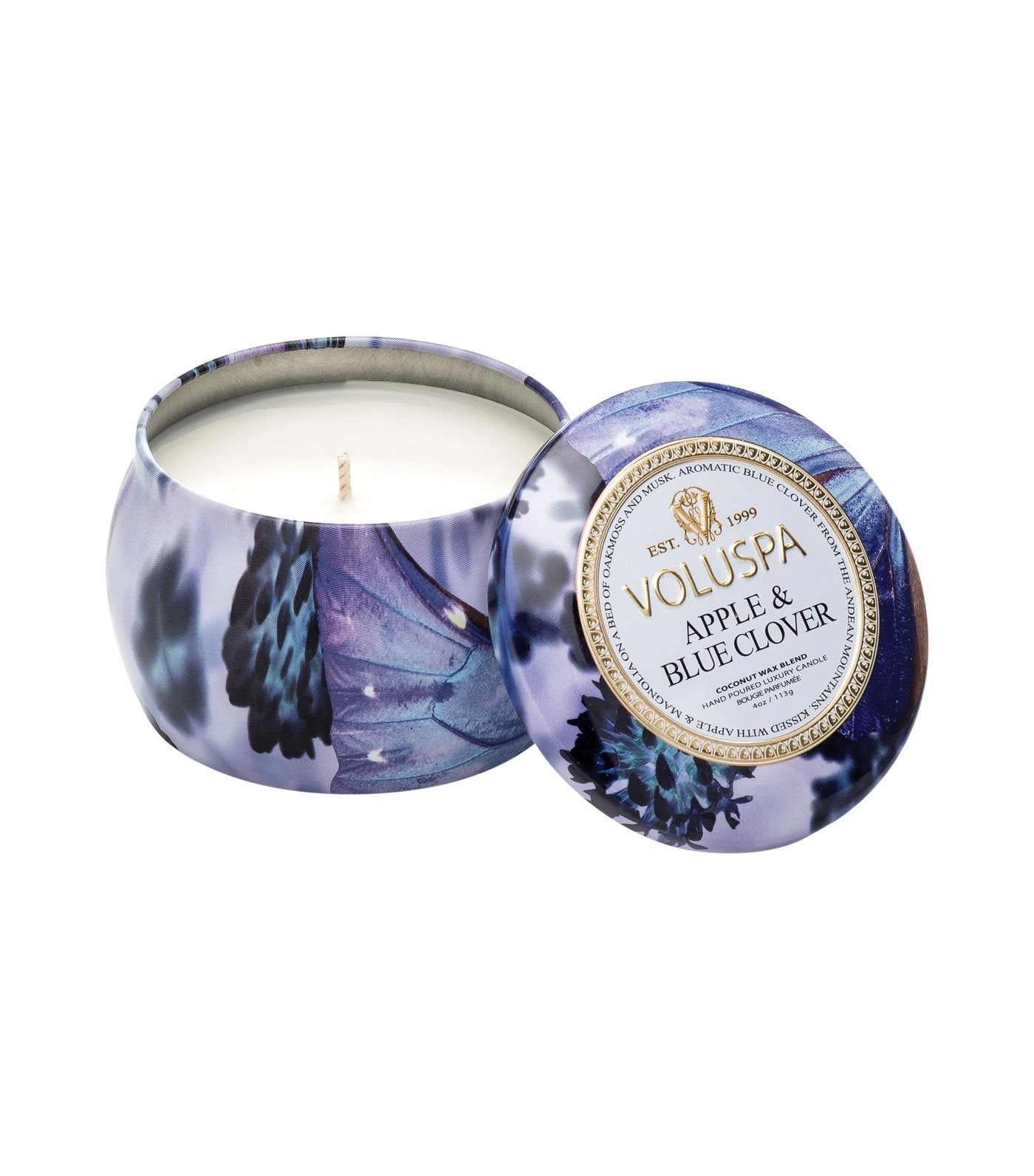 voluspa apple blue clover petite decorative tin candle
