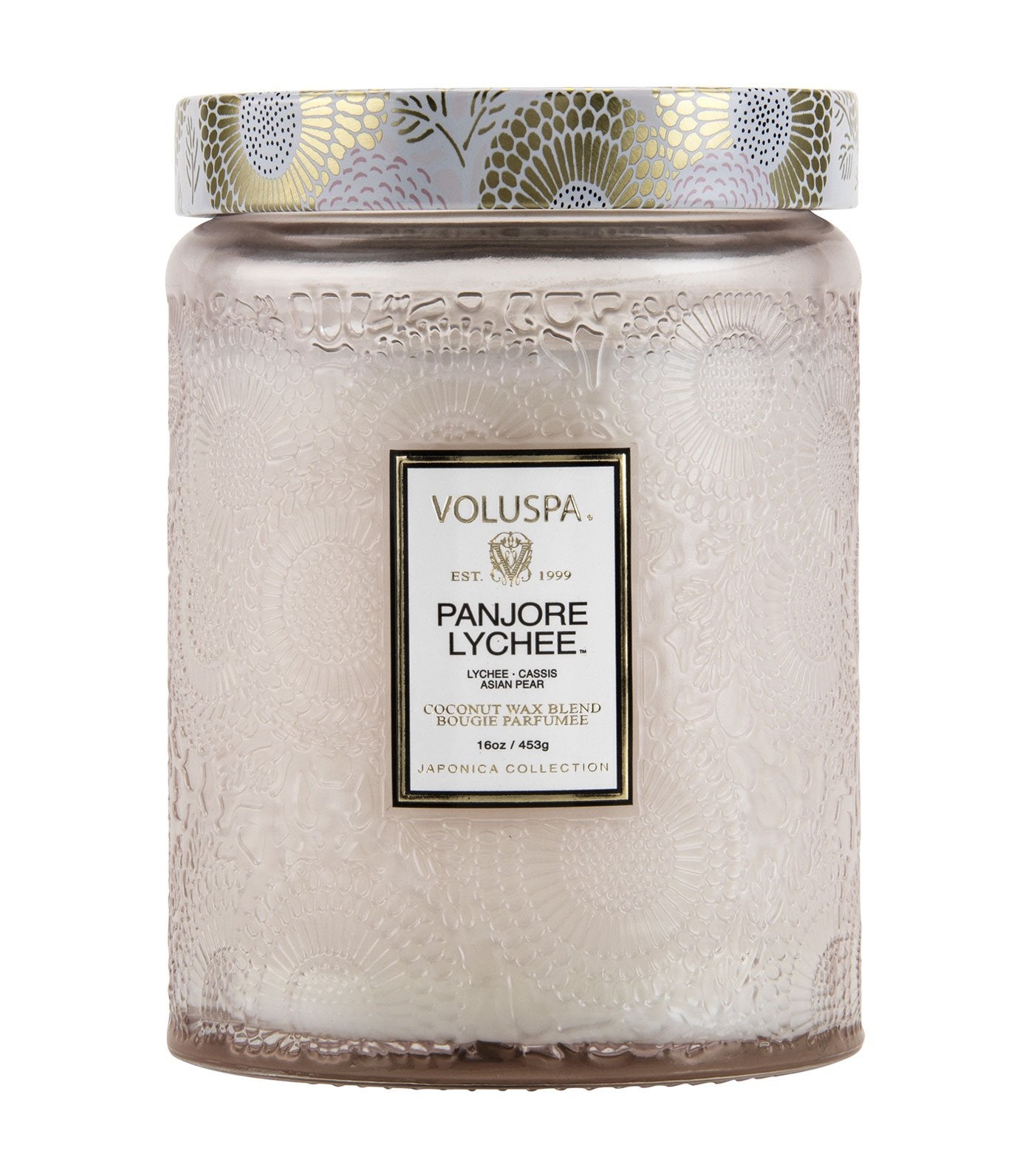 voluspa panjore lychee large embossed glass jar candle